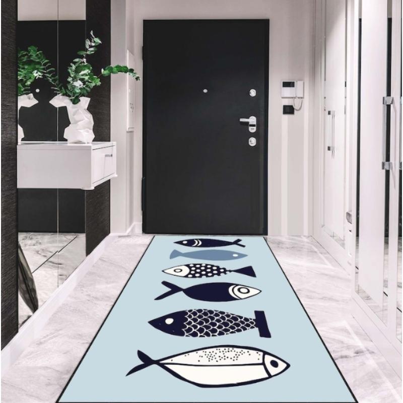 Fish Pattern Hallway Runner Rug Colorful Ocean-Themed Carpet Cute Boho Fish Long Mat for Kitchen Hallway Living Room Bedroom