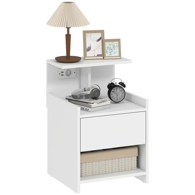 Nightstand with Charging Station USB Ports Drawer and Shelves Bedroom Nightstand 40x40x60 Cm White