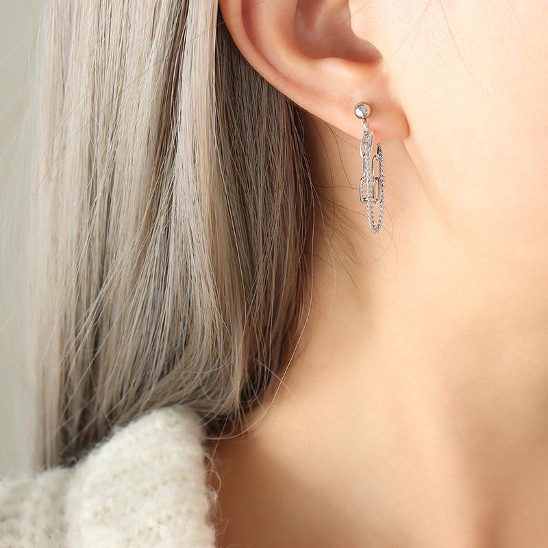 Trendy Double-Layer Tassel Chain Earrings, Non-Fading Titanium Steel Gold-Plated Ear Studs