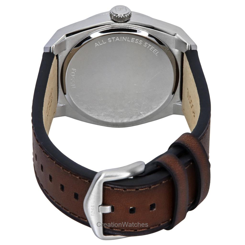 Fossil Everett Leather Strap Cream Dial Quartz FS6071 Men's Watch