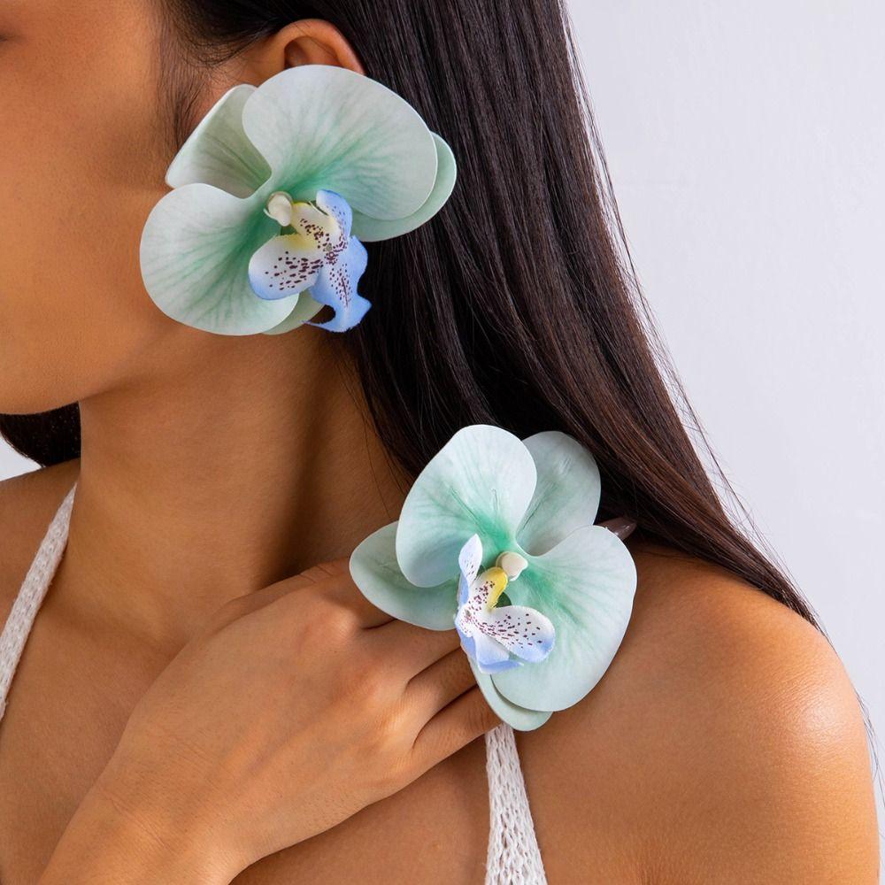 Übertriebene Schmetterlingsorchideen-Ohrringe Simulierte Blume Blumen-Hängeohrringe Blumen-Ohrringe Geschenk