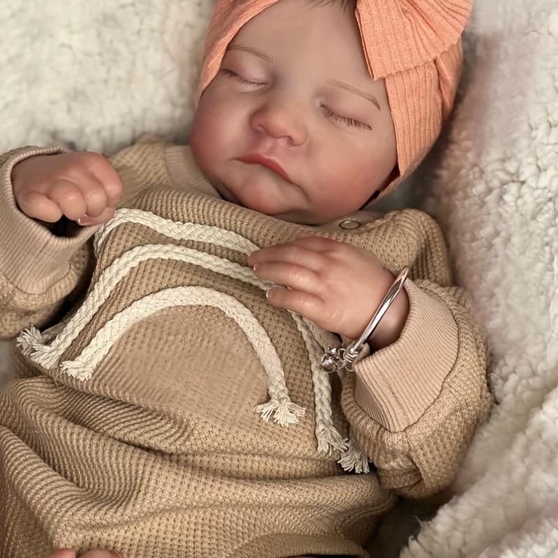 BZDOLL 19 Zoll/48 cm Reborn Soft Vinyl Babypuppe Bereits Bemalt Fertig Levi Schlafend Neugeborenen Größe 3D Haut Sichtbare Adern Sammler-Kunstpuppe