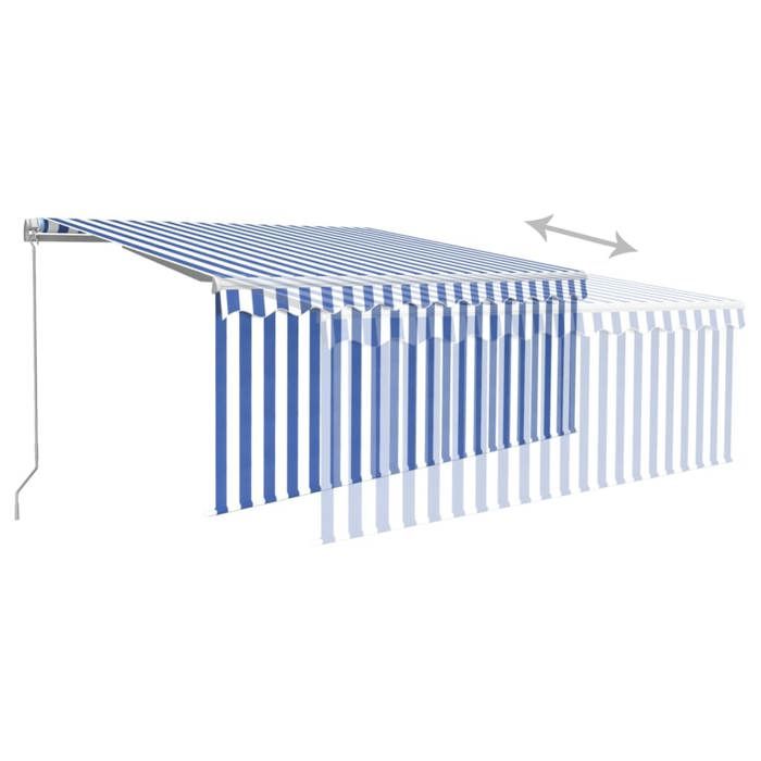 Exclusive House - Manual Retractable Awning with Blind 3.5x2.5 M Blue and White