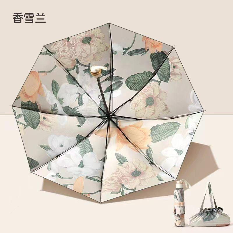 Double layered sun umbrella with female illustration hand drawn, compact and convenient folding, sun shading and UV protection, five fold umbrella