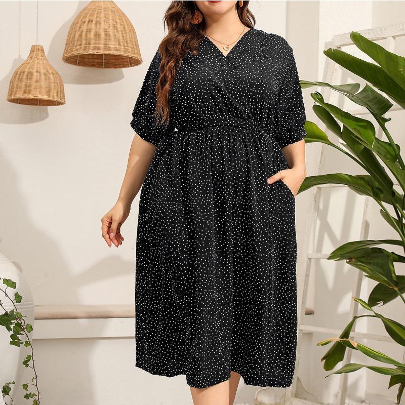 Mid-length Dress Women's Summer Temperament Elegant Polka Dot Holiday Plus-size Dress