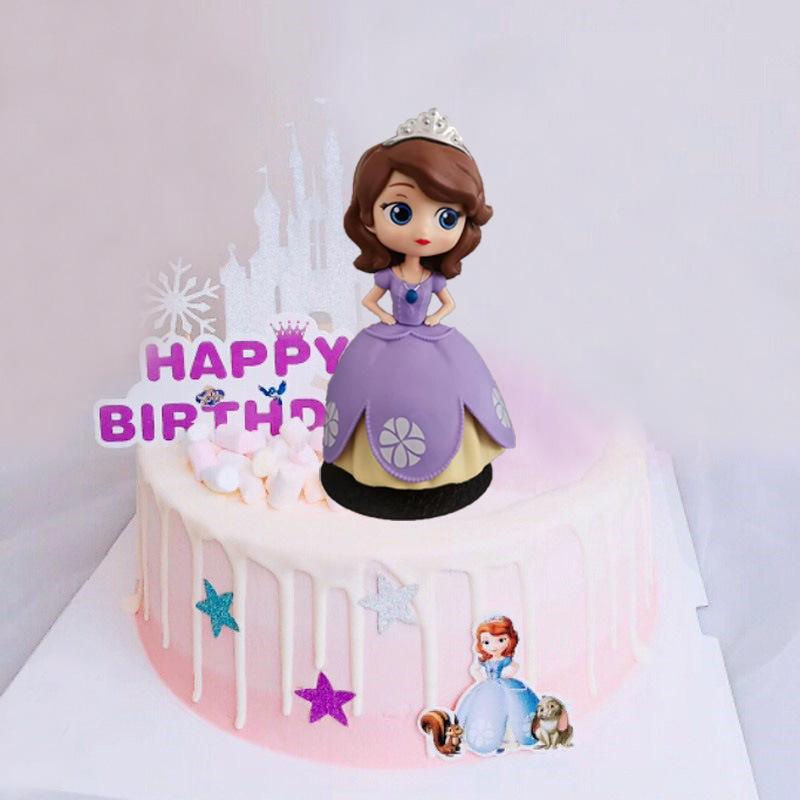 Princess Cake Decoration Figurine Featuring Sophia, Cinderella, and Elsa - Perfect for Birthday Parties and Festivals.
