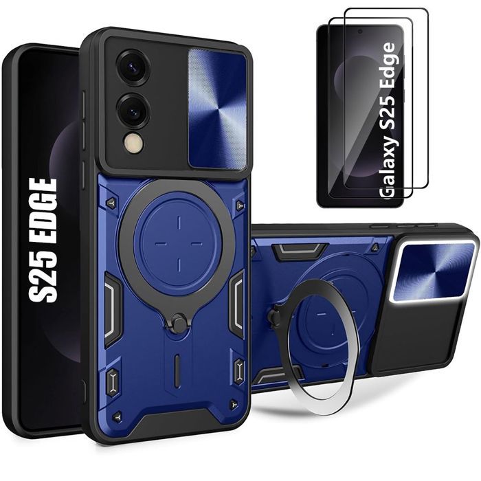 Protective Case - BOOLING - for Samsung Galaxy S25 Edge - Camera Protection - 2 Tempered Glasses - Shockproof
