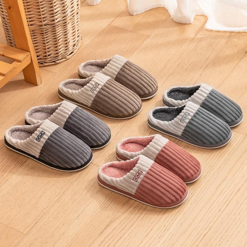 Cotton Slippers Men's Autumn and Winter New Couple Indoor Home Non-slip Warm Plush Slippers Women's Winter