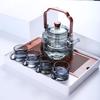 Yipan High Borosilicate Teapot with Black Walnut Handle and 4 Blue-Grey Cups