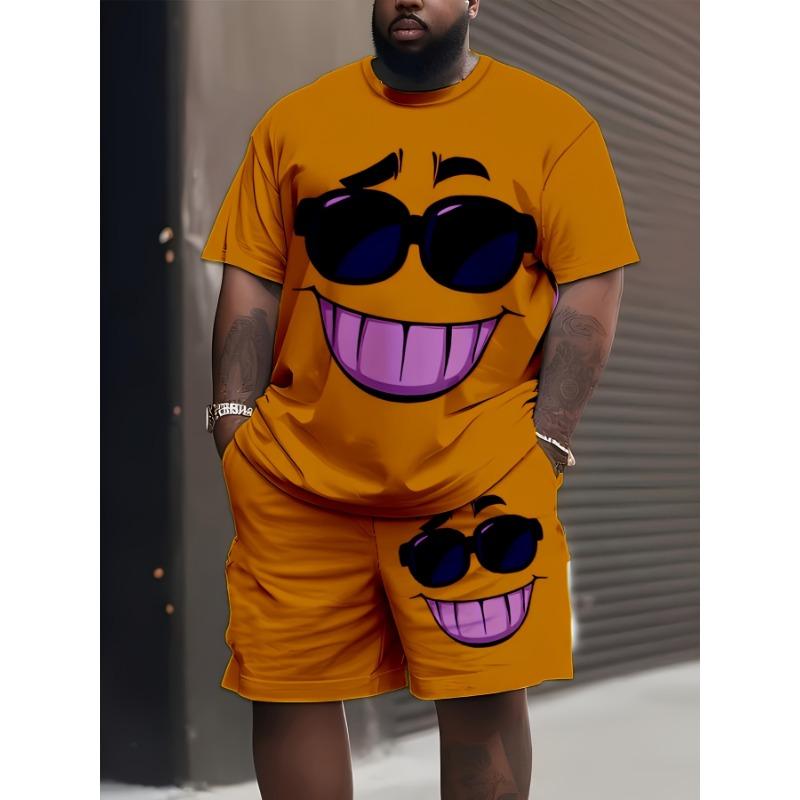 

Large size new summer men s short-sleeved shorts suit [printed design - no texture] summer men s creative cool happy pattern printed suit S