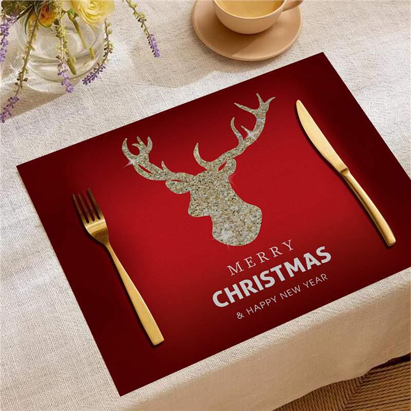 Christmas Digital Print Heat-Resistant Linen Placemat: European and American Birthday Party Table Decor