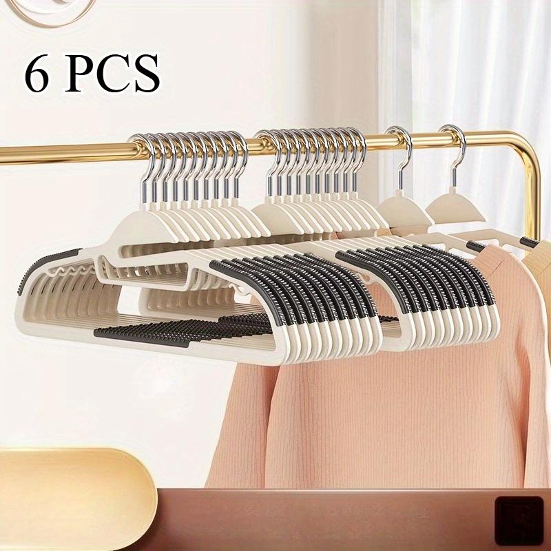 6pcs Plastic Clothes Hangers with Collar Protectors | Durable Non-Slip Wardrobe Closet Storage Organizer Hooks for Shirts