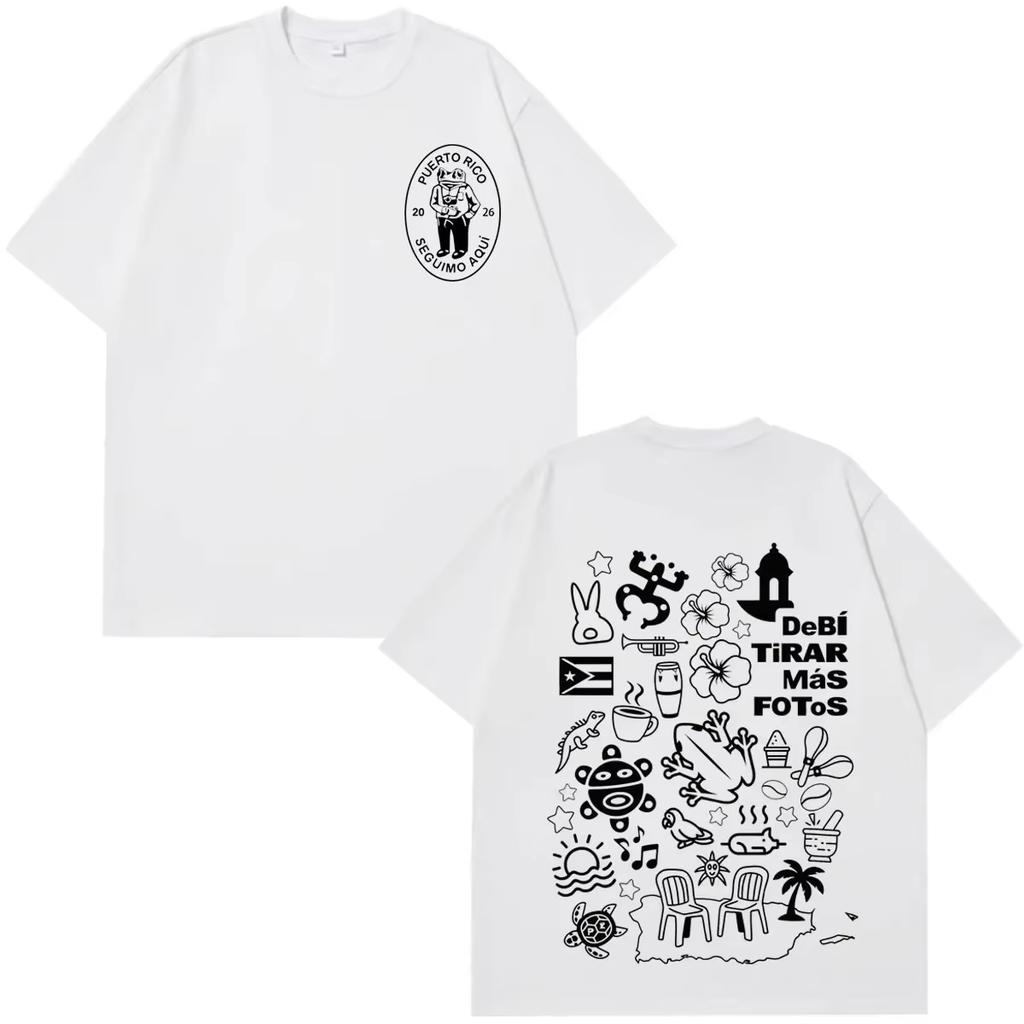 Vintage Unisex Fashion Hip Hop Streetwear Summer Tshirt With DTMF Debi Tirar Mas Fotos Print of Rapper Bad Bunny Tshirt