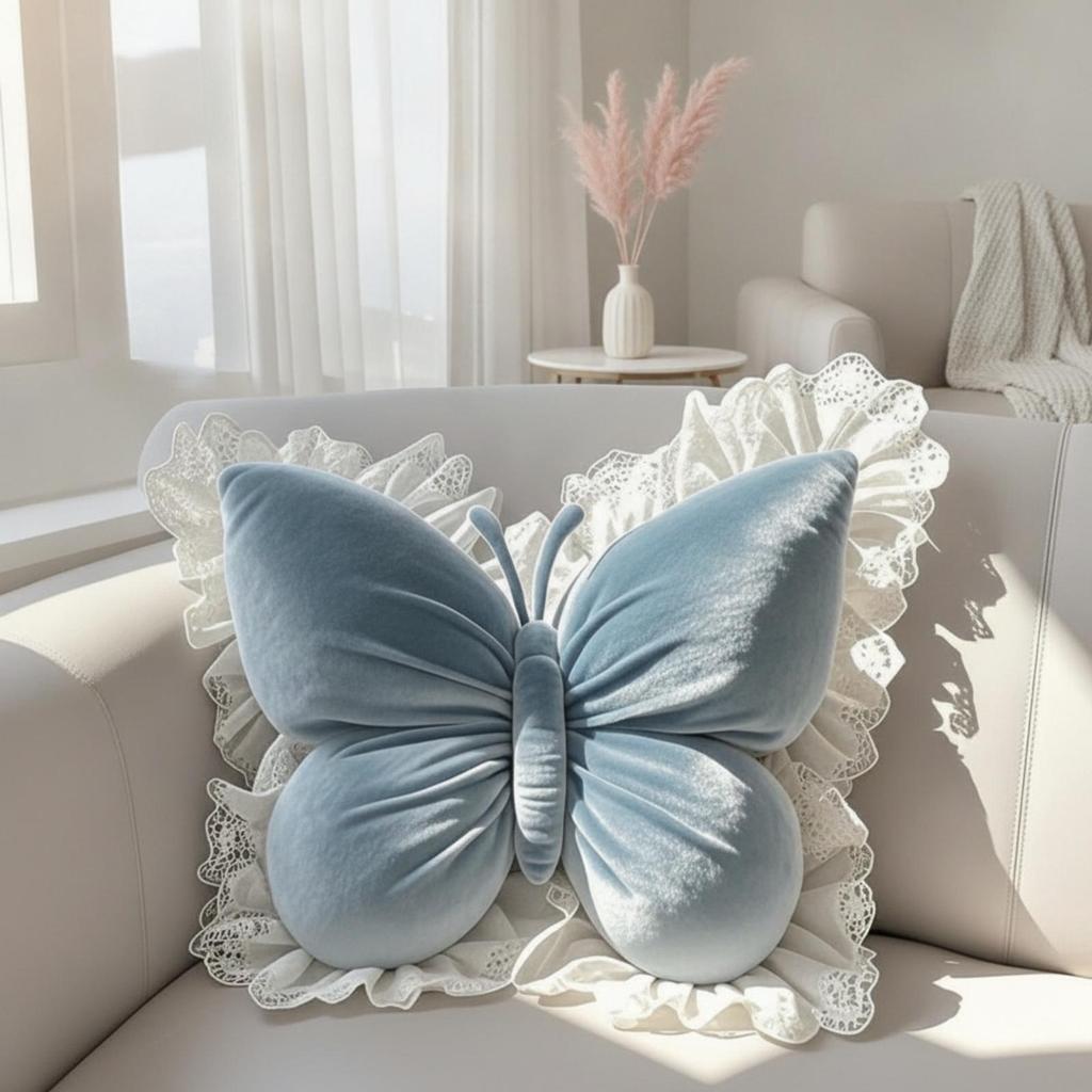 Flatternde Form Kissen mit Spitze Weiches Schmetterlingskissen - Berührung mit Spitzenbesatz für Sofa, Bett, Auto