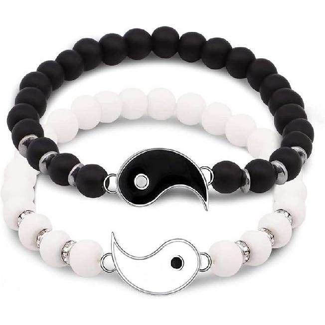 Caiyao Best Friend Bracelets for 2 Matching Yin Yang Adjustable Cord Bracelet for Bff Friendship Relationship Boyfriend Girlfriend Valentines