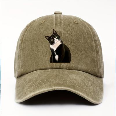 An Interesting Catprint Baseball Cap with an Adjustable brimAppropriate for Any Season