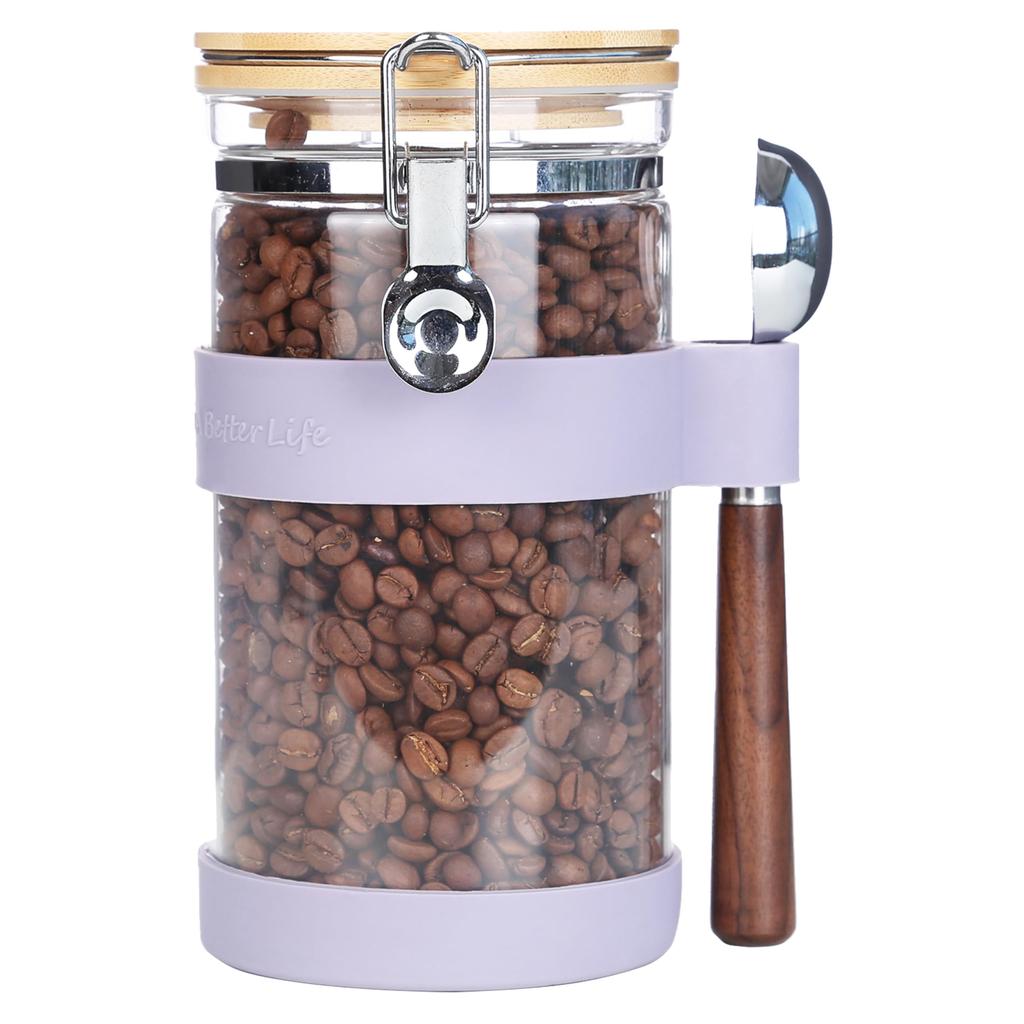 KKC Coffee Bean Canister Glass Coffee Bean Storage Container with Spoon Airtight Bottle Food Storage Bottle Sealed Container Storage Sugar Tea Coffee