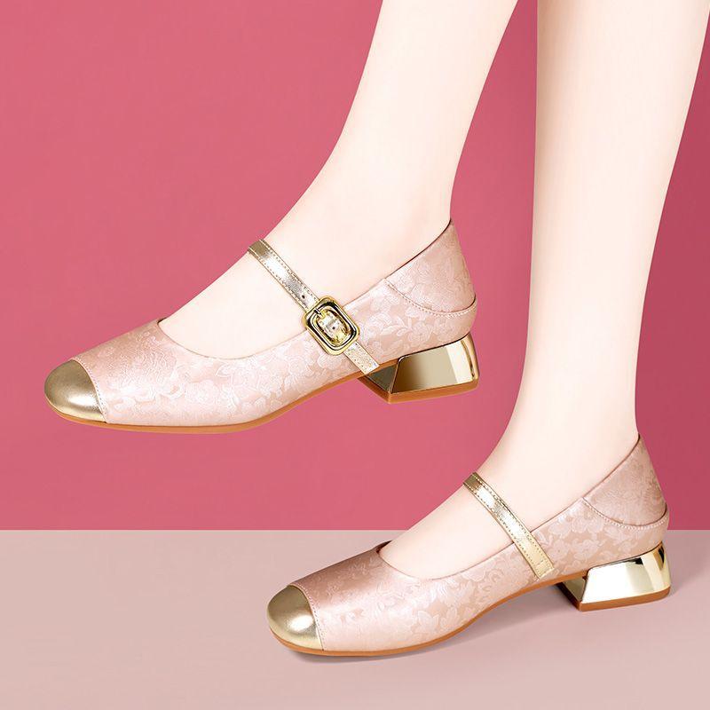 2.5cm 4cm Breathable Comfortable Shallow Mouth Floral National Flat Platform Shoes 2025 Spring Soft Leather Mary Janes Mom Dance