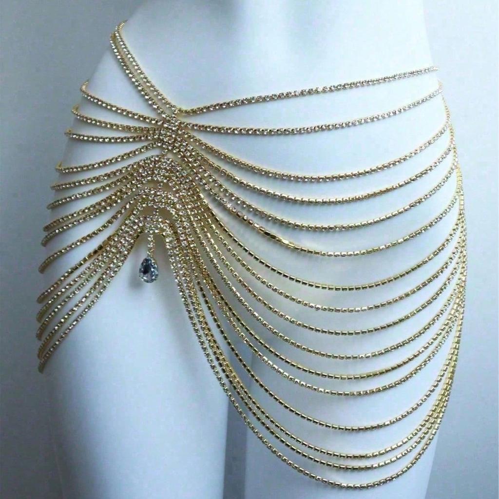 European And American Personalized Style Fringed Pendant Waist Chain Dance Skirt Body Chain Night Club Super Flash Crystal Body Chain Jewelry