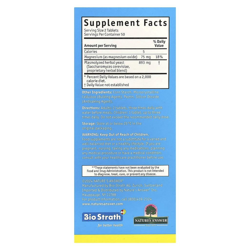 Bio-Strath, Fermented Herbal Yeast Postbiotic, with Magnesium, 100 Tablets