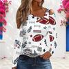 Women Plus Size White Asymmetric Cutout Neck Cold Shoulder Long Sleeve Sailboat Printed Top