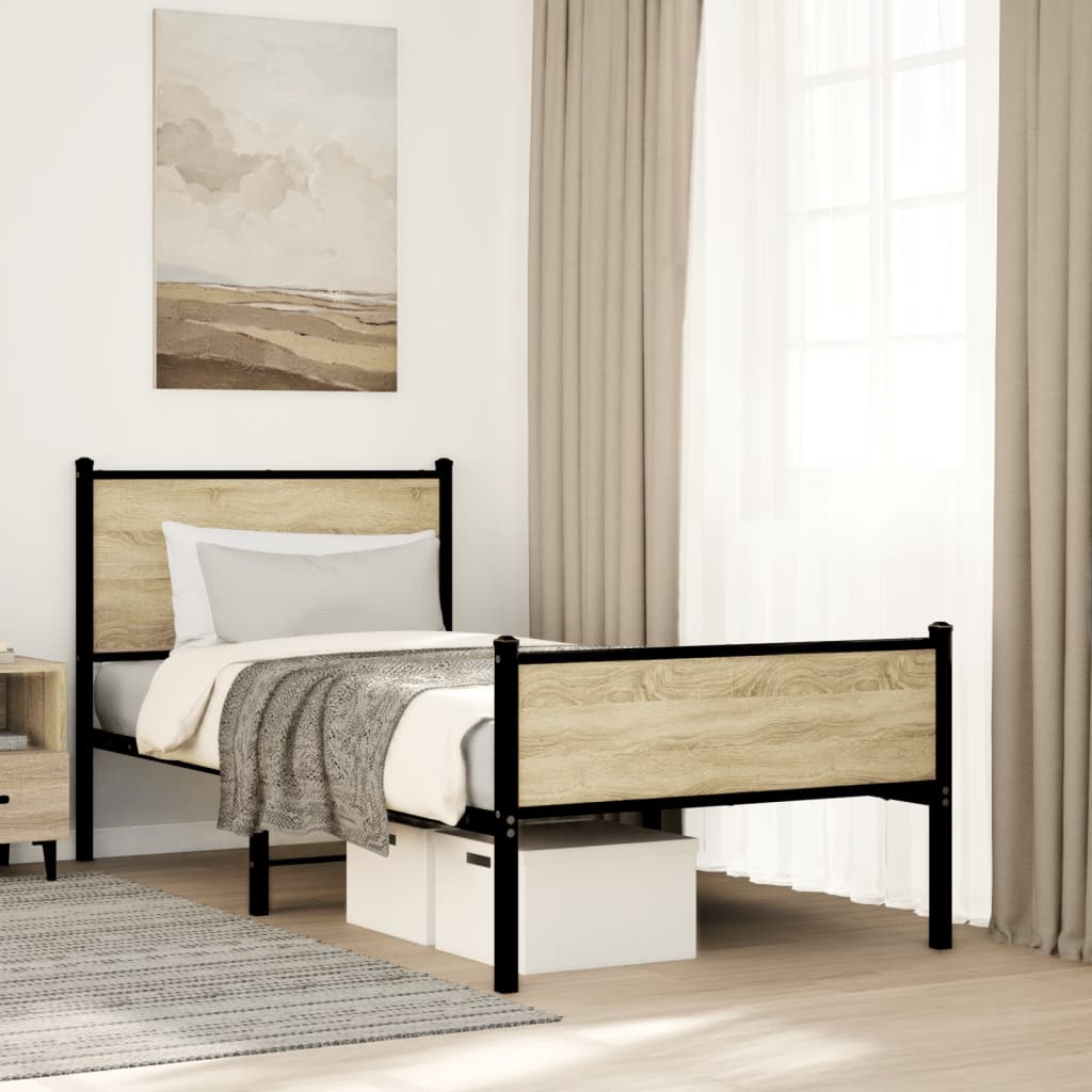 Vidaxl Metal Bed Frame, Without Mattress, Sonoma Oak, 90X190 Cm