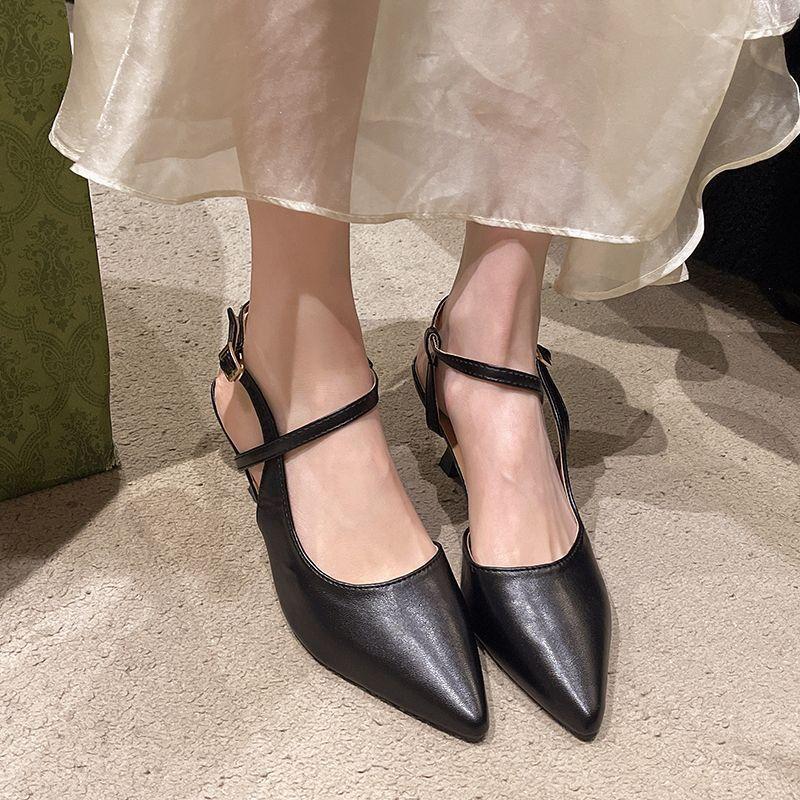 Thin Heel Soft Sole Fairy Wind Empty Sandals Woman 2025 Summer New Versatile Pointed Head Bag Head One-word Buckle Single Shoes Woman