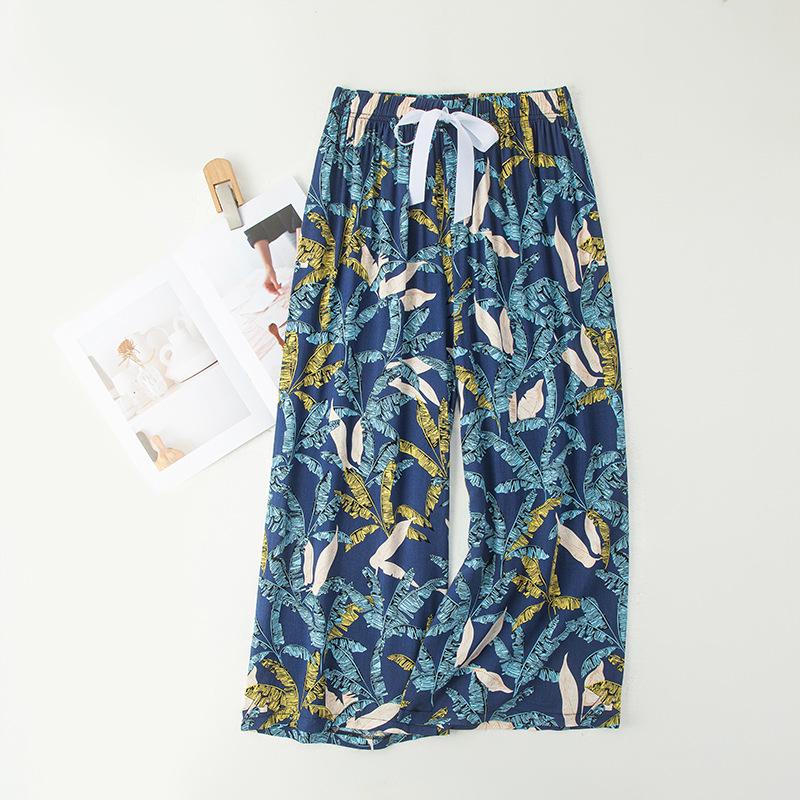 

Женские пижамные брюки больших размеров из хлопка и вискозы, с мультяшным цветочным принтом, свободные девятиточечные пляжные брюки, для улицы One Size