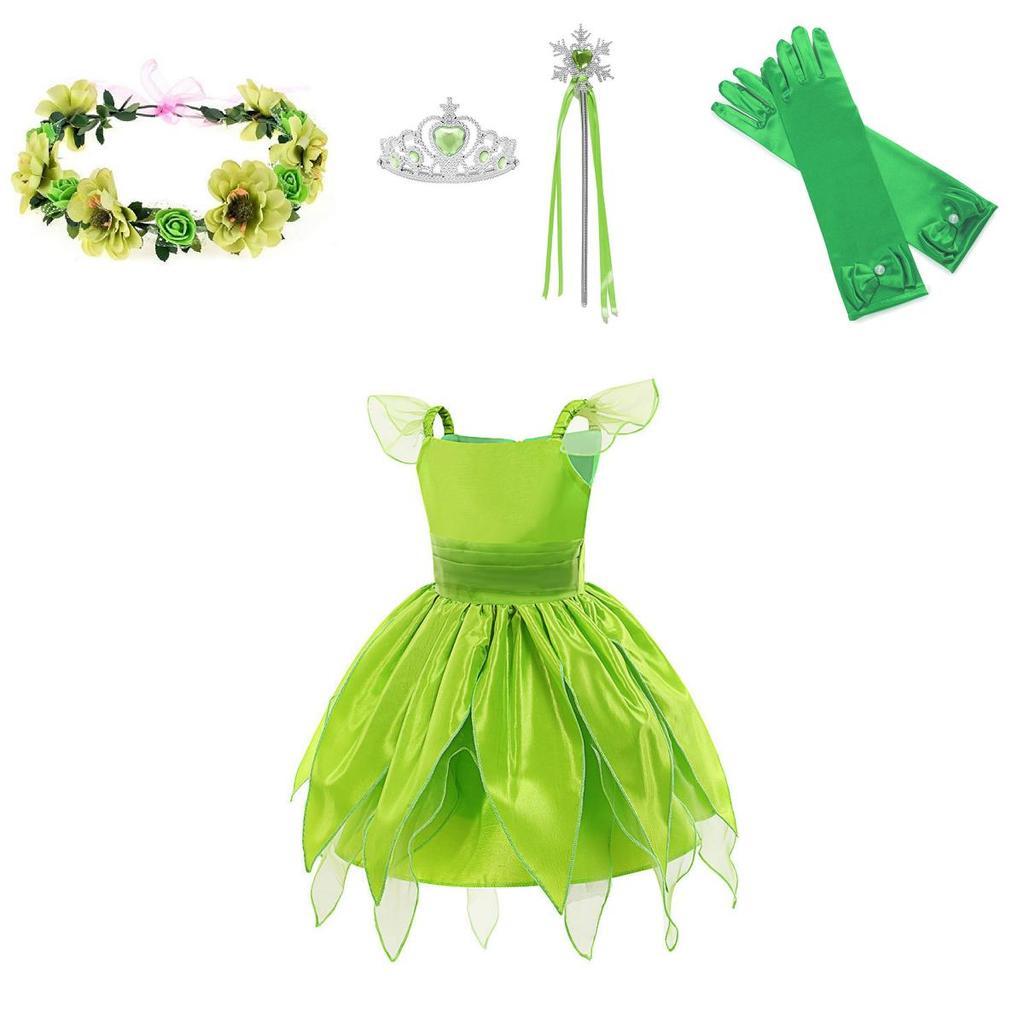 Tinker Bell Fairy Princess Dress For Kids Halloween Costume Party Polyester Fiber Fabric Suitable For Children 80-150cm