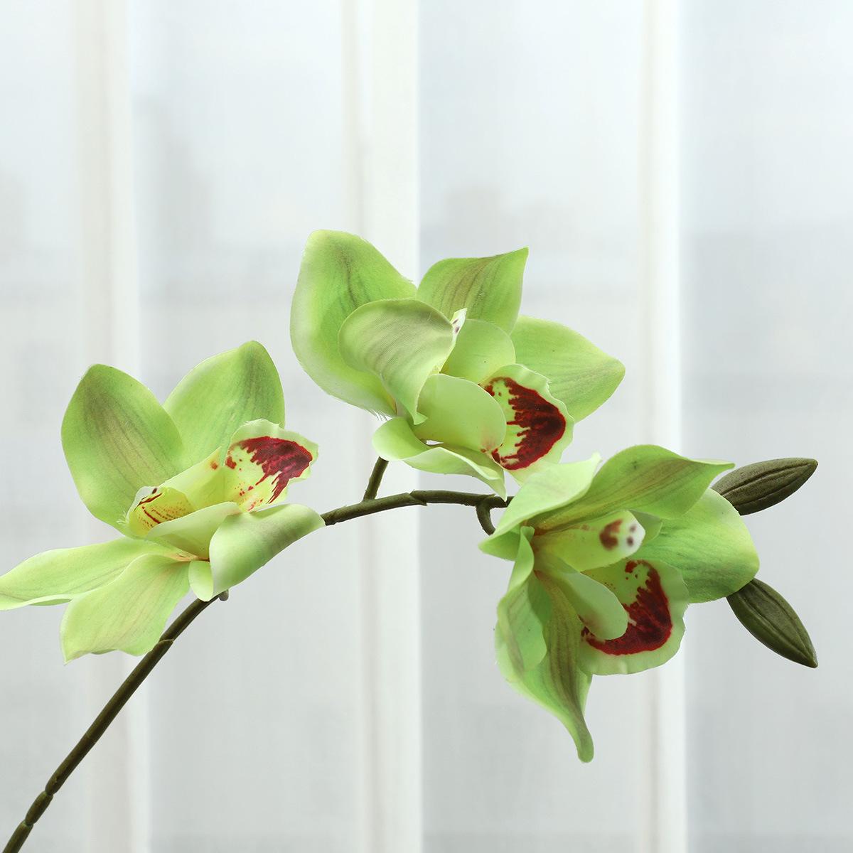 Feel moisturizing, single 3-head Cymbidium flower simulation flower, indoor decoration, bonsai props, fake flower зелёный
