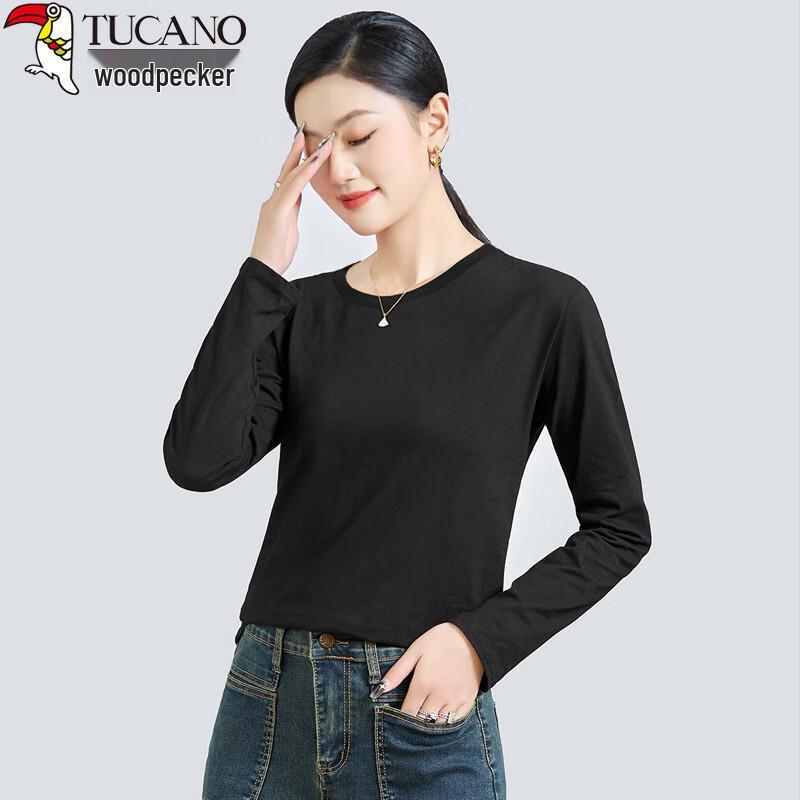 Woodpecker Women s Solid Round Neck Long Sleeve Basic T-shirt 2XL