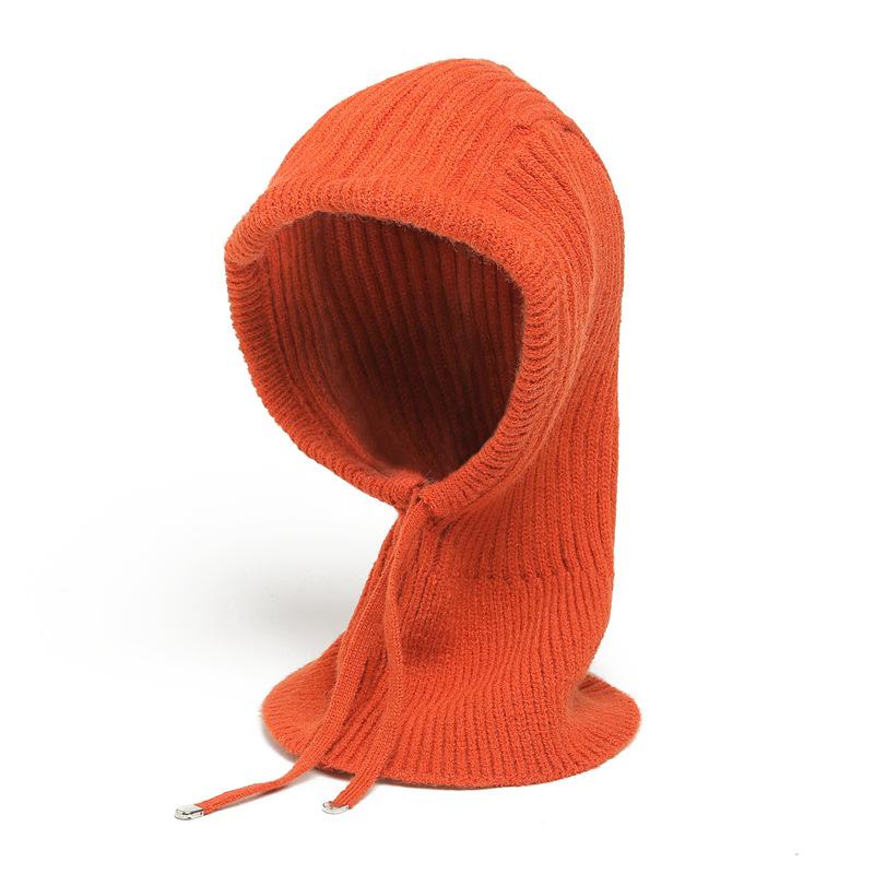 Winter Scarf And Hat Integrated For Outdoor Cycling, Warm Knit Scarf, Woolen Hat, Ear Protection, Solid Color Scarf, Drawstring