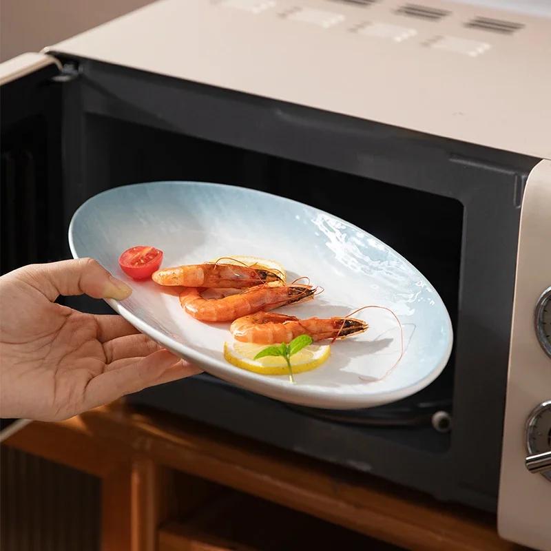 10-14 inch Ceramic Fish Plate  Oval Serving Plates  Trays and Platters Oven Safe  Porcelain Dinner Tray Serving Dishes for Meat