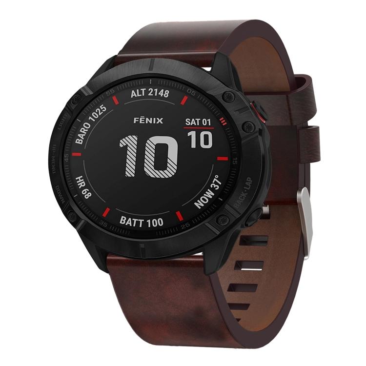 

Для Garmin Fenix 6X Pro 26мм Кожаный Ремешок для Часов со Стальной Пряжкой For Garmin Fenix 6X Pro коричневый