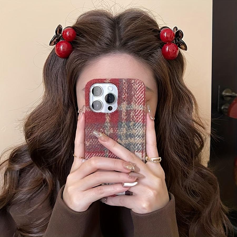 Sweet and Cute Wind Ankola Red Cherry Hairpin Side Grasp Clip Ponytail Braided Hair Clip Fashion Dressing Hair Accessories