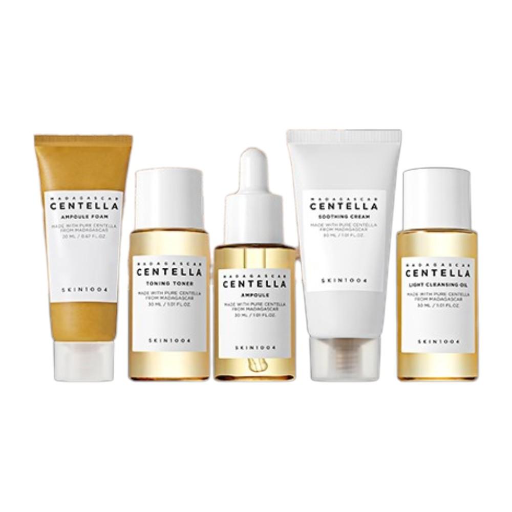 SKIN1004 Madagascar Centella Travel Kit (5 Items) – Essential Soothing & Hydrating Skincare Set for Sensitive Skin, TSA-Friendly K-Beauty Miniatures