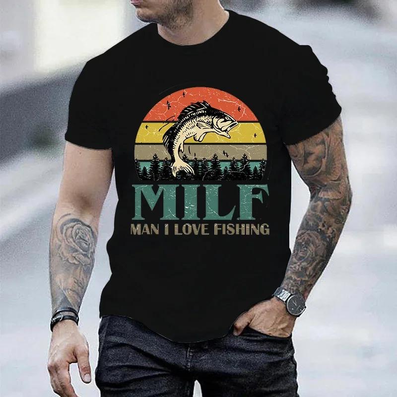 

Негабаритные футболки Летние мужчины Milf Man I Love Fishing Футболки с принтом Хип-хоп Рубашки с коротким рукавом Harajuku Футболка Milf Fishing Мужские футболки S чёрный