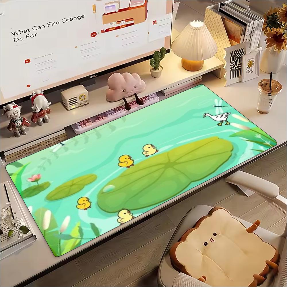 Cute Duckling Pond Gaming Mousepad Cartoon Riverside Desk Mat NonSlip Rubber Stitched Edge Pad For Pc Gaming Enthusiasts