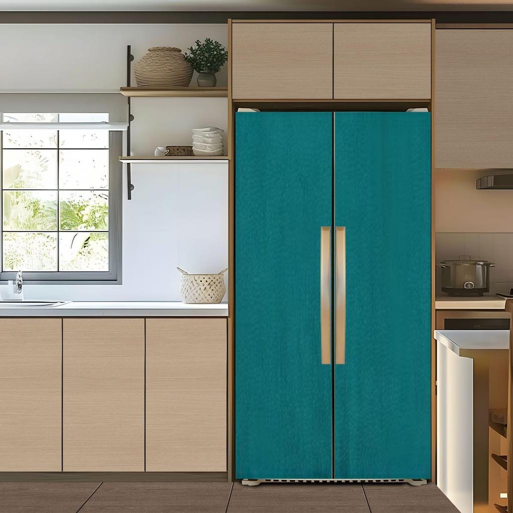 Self Adhesive Vinyl Refrigerator Wrap Set Teal Green Solid Colored Abstract Canvas Texture Vintage Grunge Year Door Mural Removable Fridge Sticker