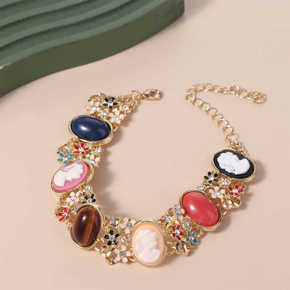Flower Baroque Bracelet Rhinestone Women's Hand Bracelet Handicraft Retro Enamel Bangle  Women Girl