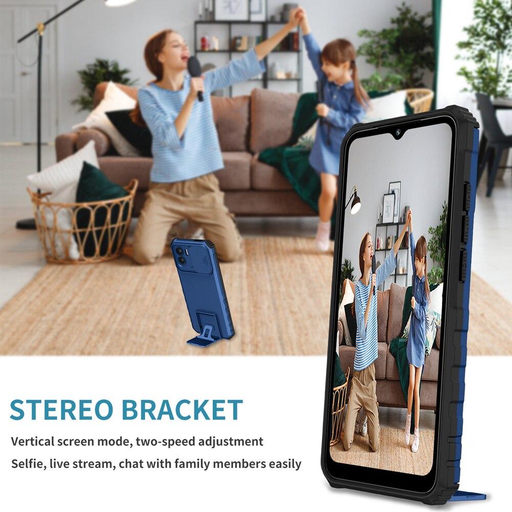 KEYSION Shockproof Case for Xiaomi Redmi A1 10C 10A Push Pull Camera Protection Live Stand Phone Cover for Redmi Note 9 Pro 9S