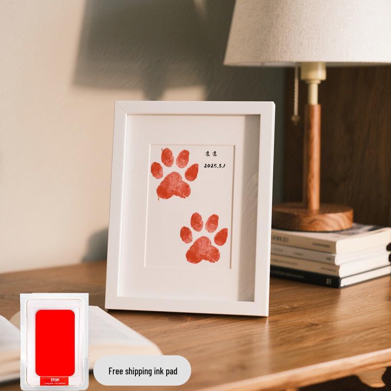 Pet Paw Print Memorial Frame with Wash-Free Ink Pad for Cats and Dogs