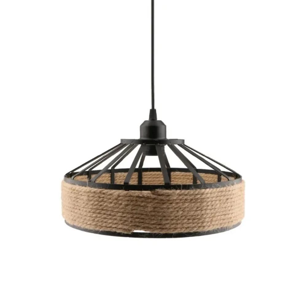 Industrial Pendant Light, Vintage Black Metal Lamp with Manila Rope, Rustic Wall Sconce for Bathroom Hallway Living Room