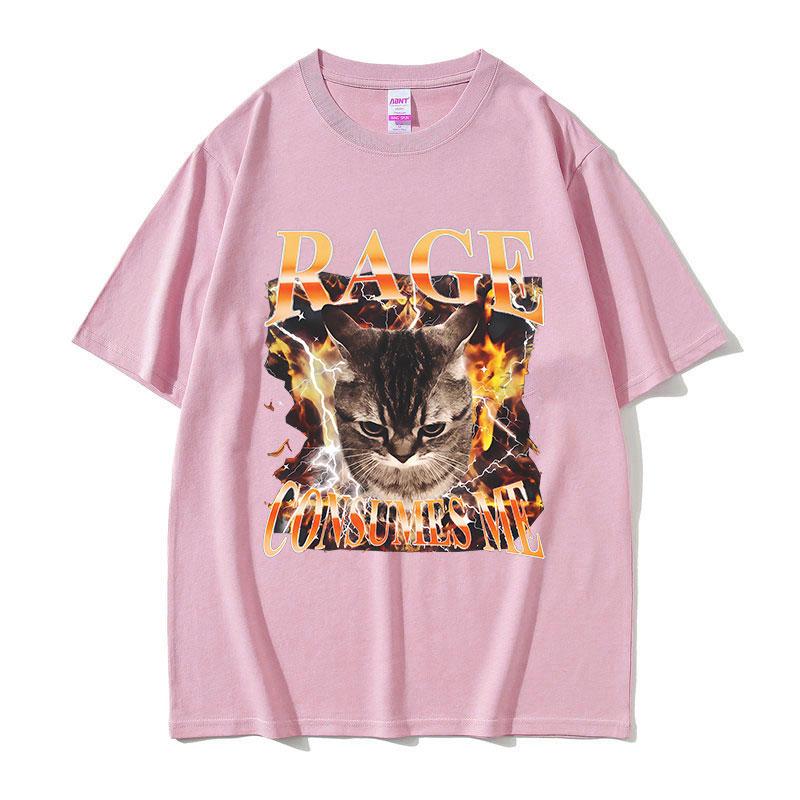Rage Consumes Me Cat Funny Meme T Shirts Unisex Women Vintage Fashion Oversized Cotton Tshirt Y2k Harajuku ONeck Clothing Tshirt