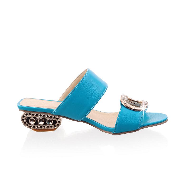 Woman Rhinestone Crystal Shoes Low Heel Sandals New Arrivals Brand Ladies High Heel Slippers Summer Slip -On Orange Yellow