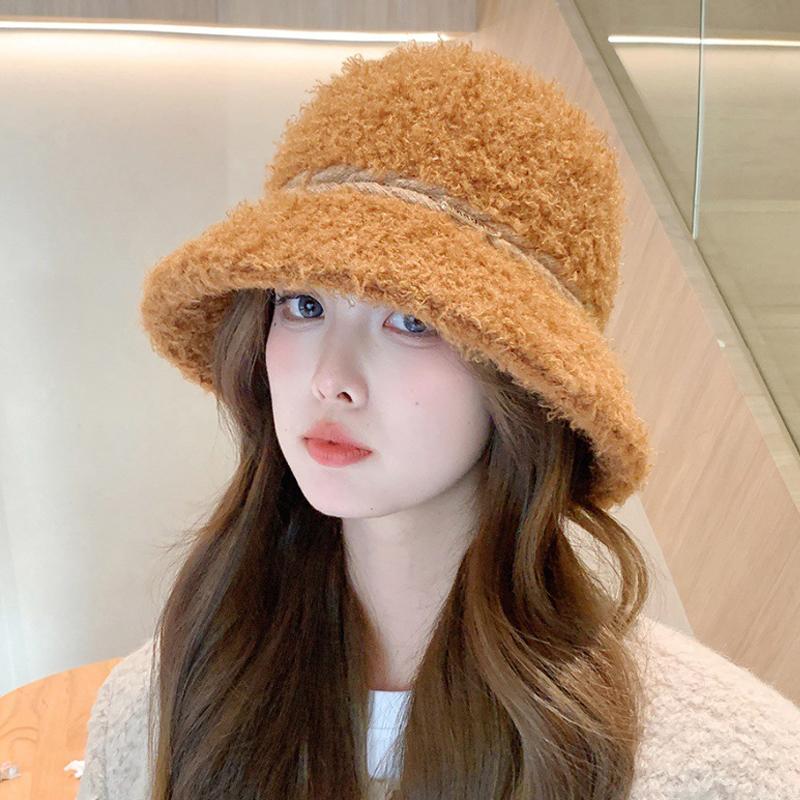 Fisherman Hat Women's Autumn Winter Plush Warm Basin Hat Bucket Cap