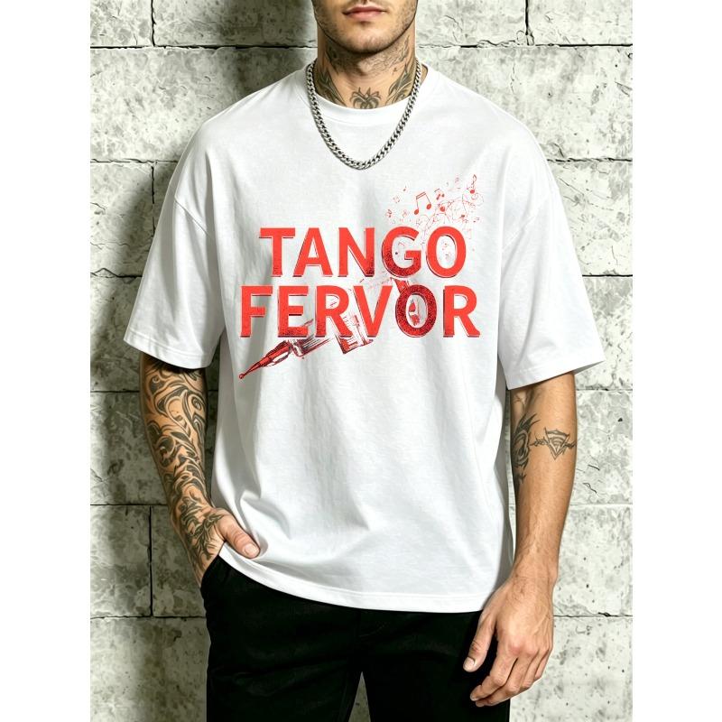 Men Round Neck T-Shirt Loose Fit 100 Percent Fashion Versatile Soft Comfortable Fabric for Daily Wear And Festival Gifts Tango Music Theme Autumn
