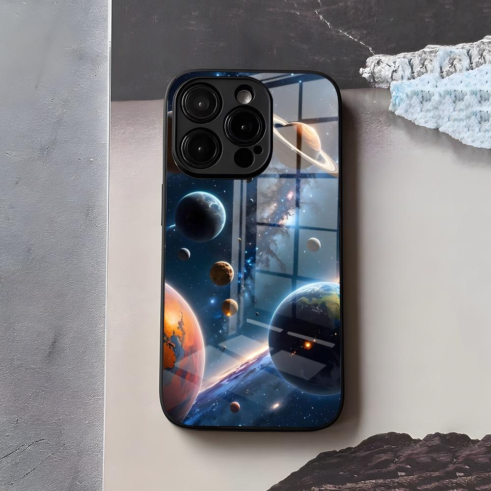 Space Planet Phone Case For IPhone 17 Air 16 E Pro Max 15 14 13 Mini 12 Pro 11 Max Plus Black Glass Cover