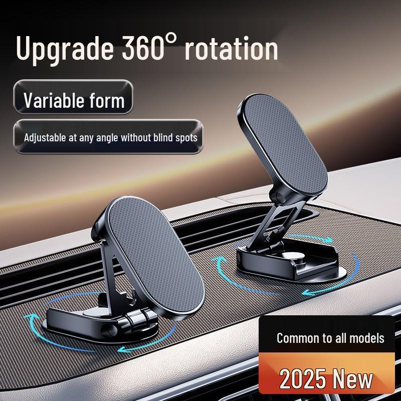 Adjustable Magnetic Alloy Car Phone Holder with Multi-Angle Rotation and Folding Design
