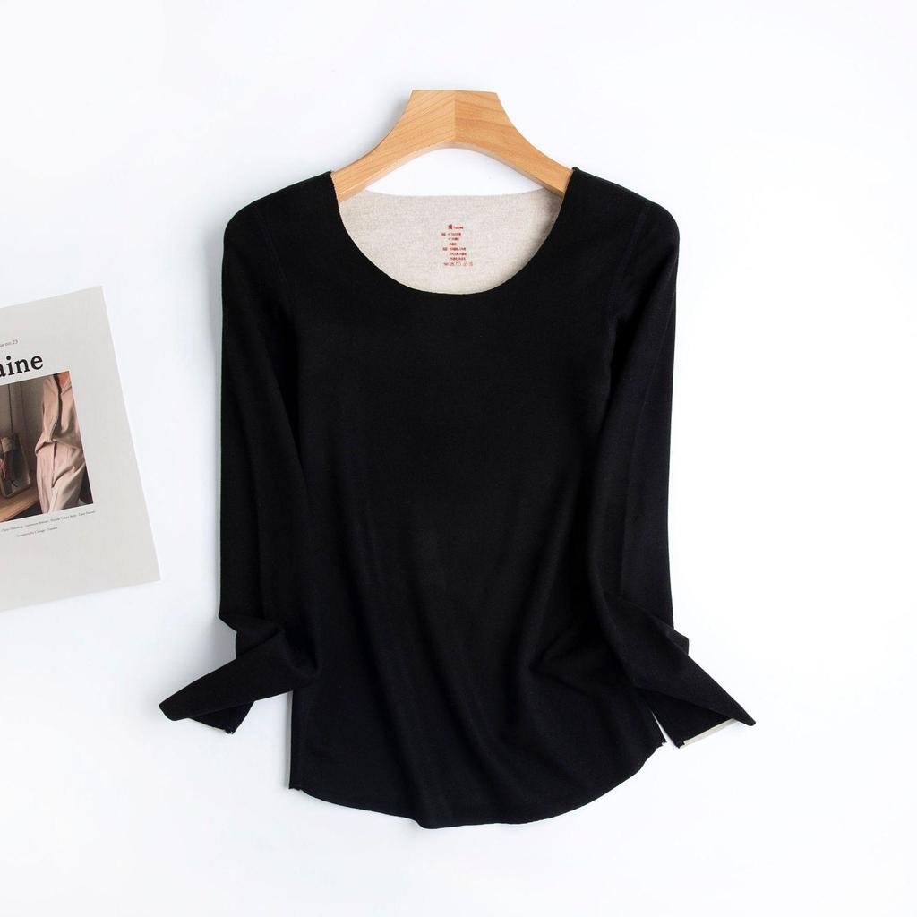 Women's Wool Silk Thermal Seamless Base Layer Top with Velvet Lining